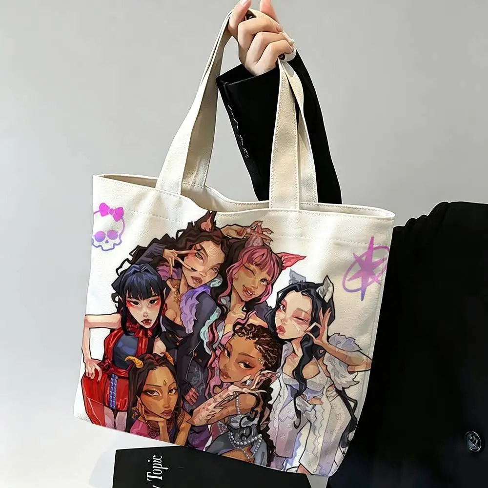 Pop Girl Group K-KATSEYE Printed Canvas Tote Bag Shoulder Bag Commuter Mommy Shopping Bag