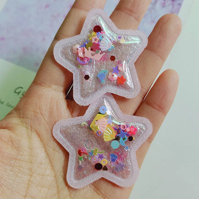 20pcs PVC Quicksand Star Transparent Bling Flowing Patches Appliques for DIY Children headband Accessories