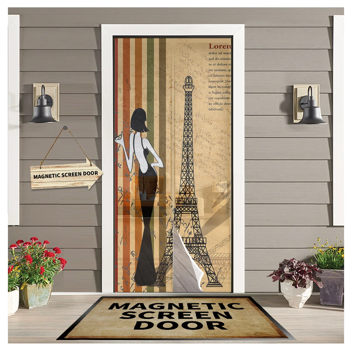 Eiffel Retro Style Summer Magnetic Screen Door Curtains Mosquito Net Door Curtain for Bedroom Kitchen Door Screens