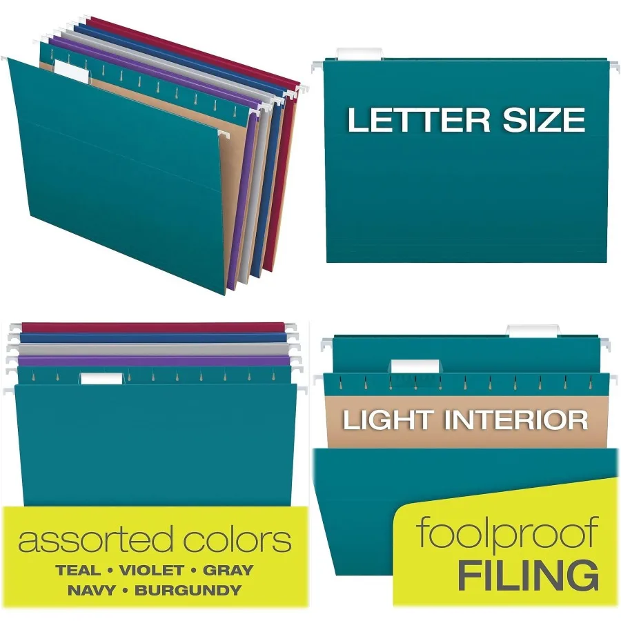 

Подвесные папки для файлов Pendaflex, переработанные, размер букв, разные цвета драгоценных камней, двухцветный дизайн для легкой идентификации и дурака