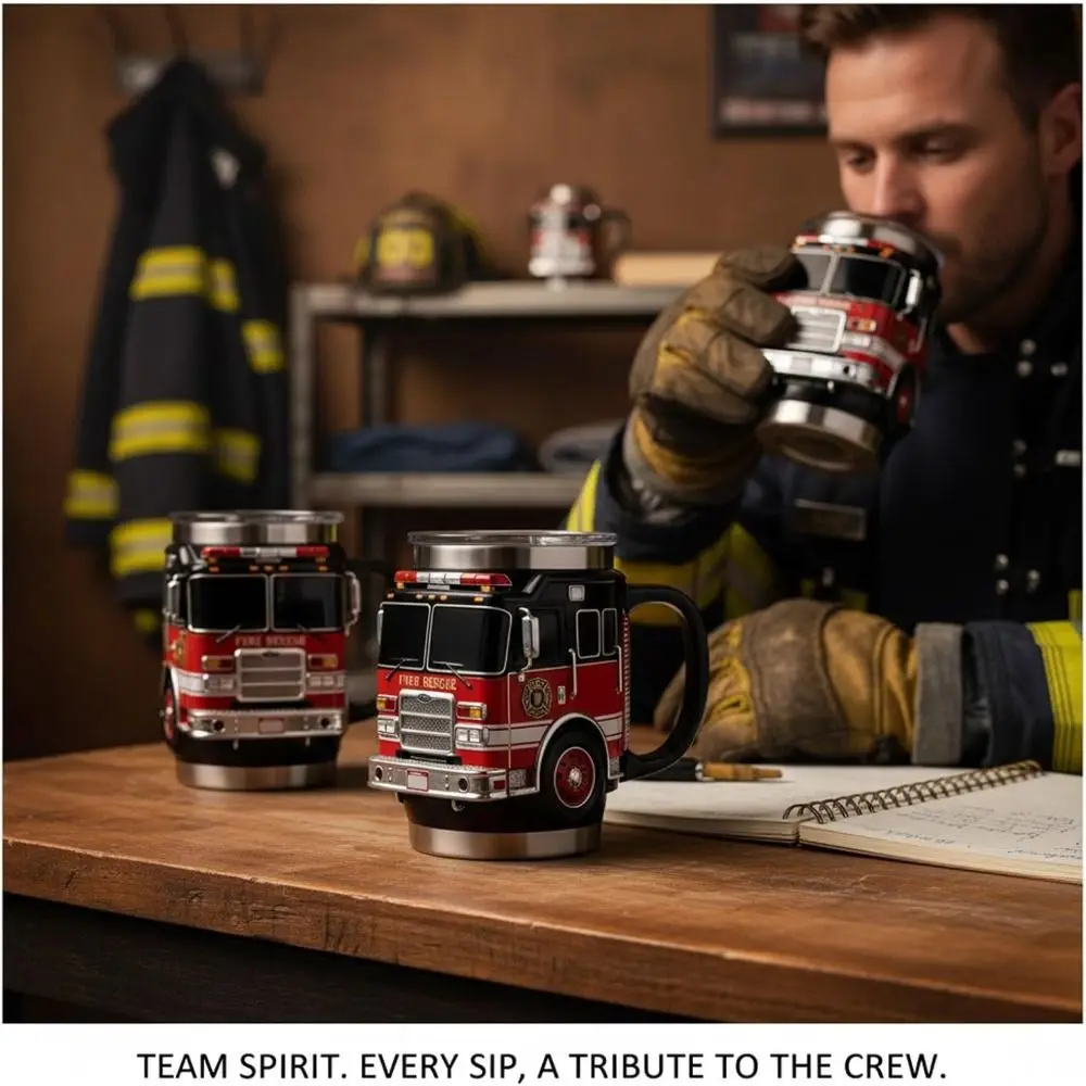 450ML Capacity Fire Rescue Mug Ambulance/Police Car Designs Handcrafted 3D Fire Truck Mug Stainless Steel