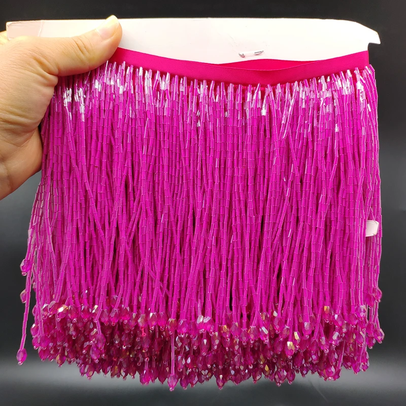 6in Wide Glass Beads Trim Tassels Fringe Trim Heavy Beads DIY Decoration Stage Performance Dance Wedding Dress Tassellace Chain