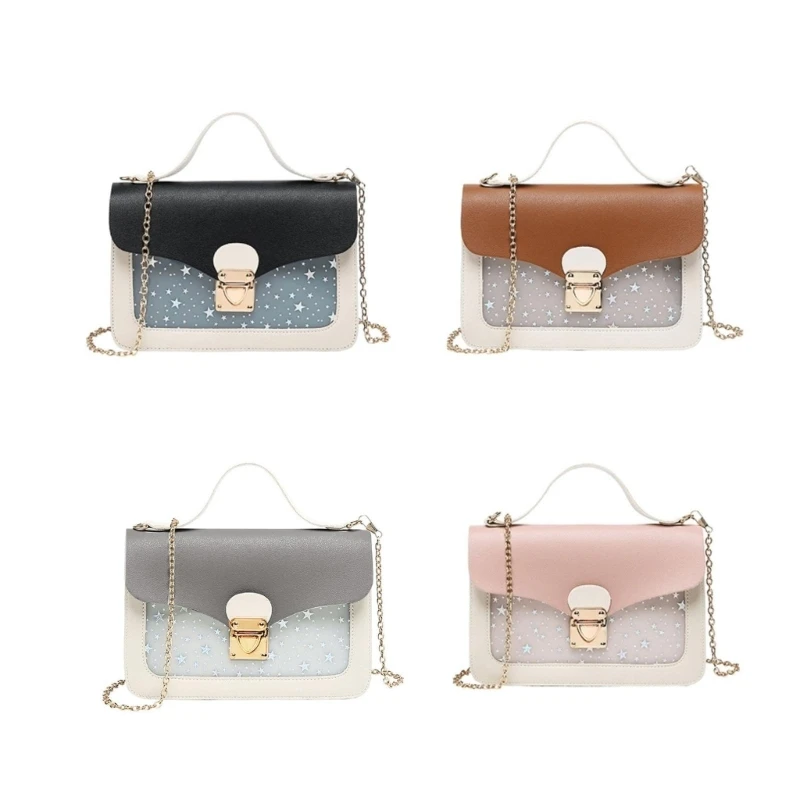 Stylish Leather Small Square Bag Star Print Crossbody Bag with Chain Shoulder Bag Handbag All-match for Friends Party