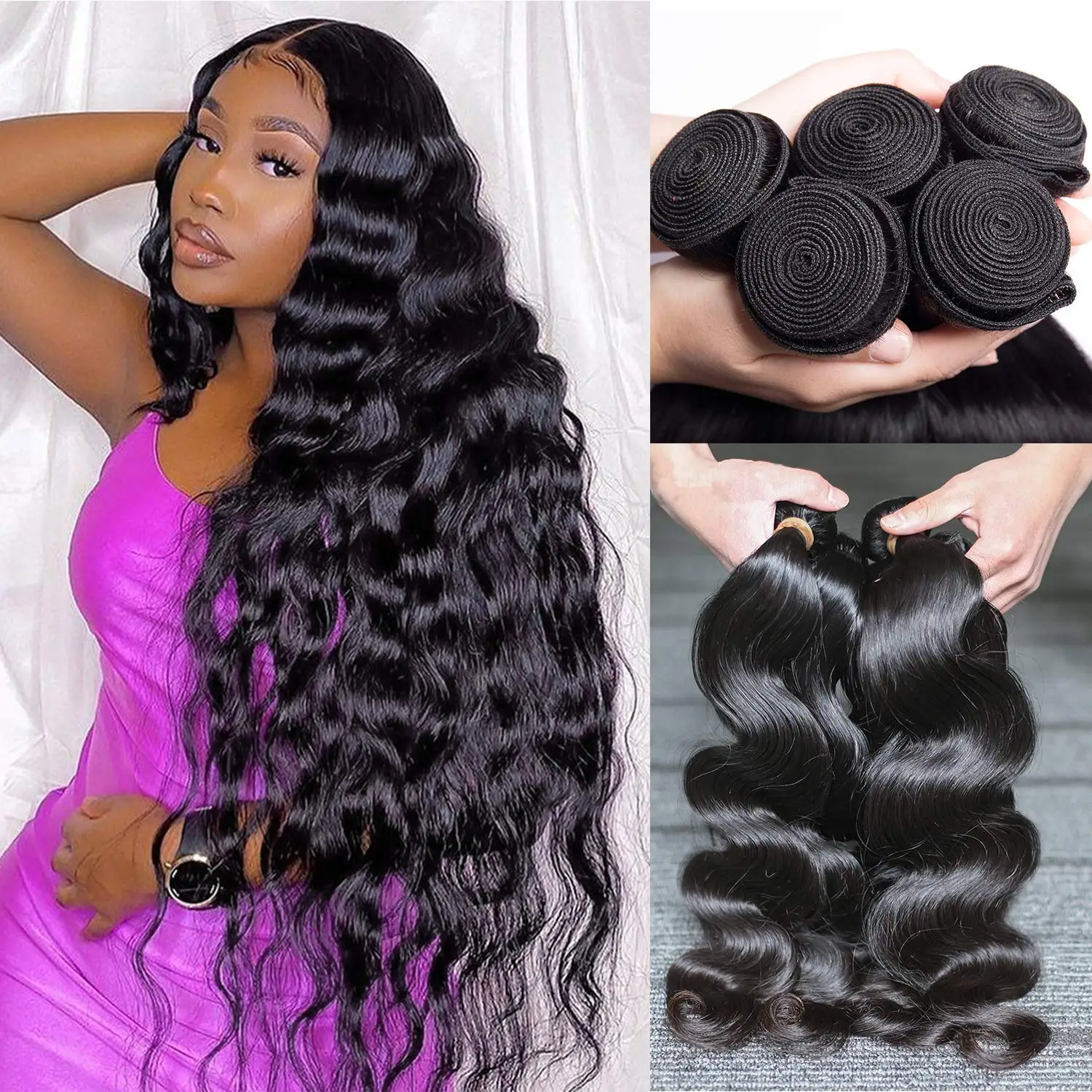 Body Wave มนุษย์ผมบราซิลทอผมสานสีดํา 3 4 ธรรมชาติ 30 40 นิ้ว Bundle Hair Extensions