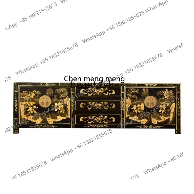 ss8350 Chinese furniture solid wood TV cabinet storage, retro and old, traditional gold-painted short cabinet decorative cabinet