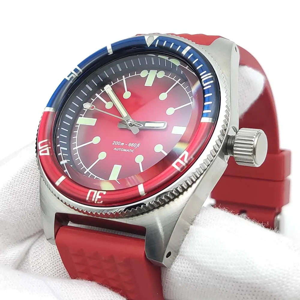 Newest Men\'s Red Automatic Mechanical Watch NH35 Movement High Quality Sapphire Glass Resin Bezel Casual Fashion Watch