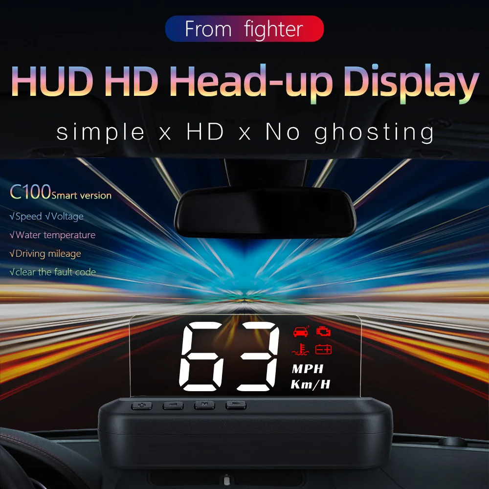 

New Auto Electronic OBD2 Combiner HUD 3inch C100 Widescreen LCD TPMS Display Voltage Alarm 2 Years Warranty Head-up Display