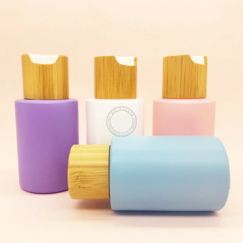 

30 ML Colored Frosted Glass Bottles with Bamboo Cap Reusable Electronic Cigarette Container Empty Travel Cosmetiquera Packaging