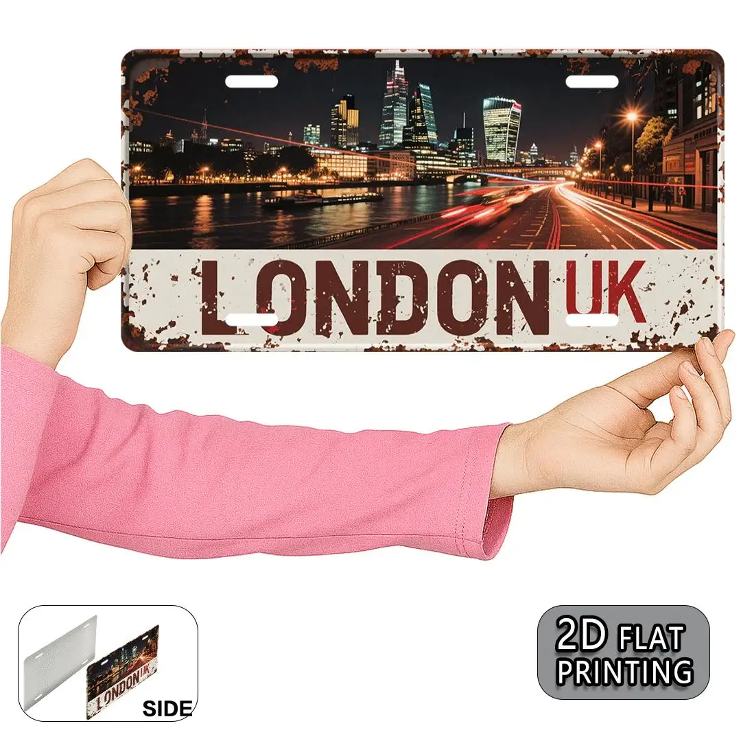 2D Flat, 2D Flat Printing, 1pc, London Vintage Metal Aluminum Sign License Plate, decorative sign (30.48X15.24cm), Christmas Gif