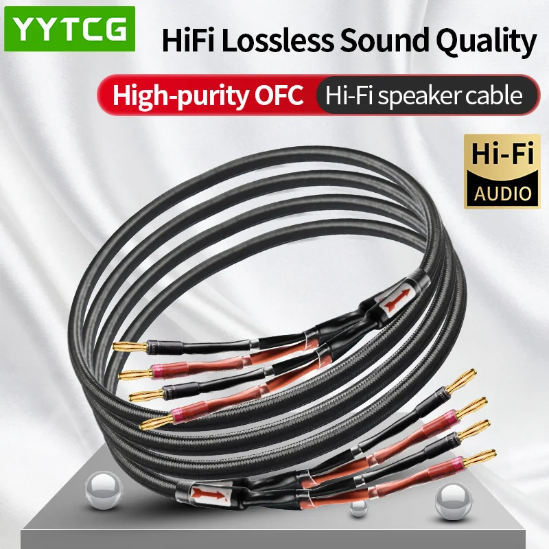 YYTCG HiFi-Lautsprecherkabel für Verstärker, Heimaudiosystem, hochreines sauerstofffreies Kupfer mit Bananenstecker, 24K-Goldstecker, Y-Stecker-Kabel