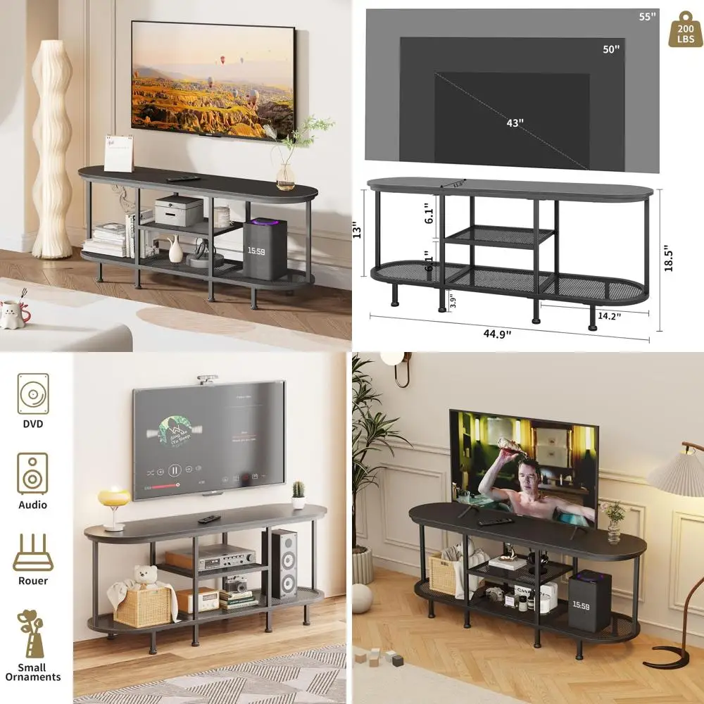 

Black Metal TV Stand with Storage for Living Room and Bedroom Entertainment Centers