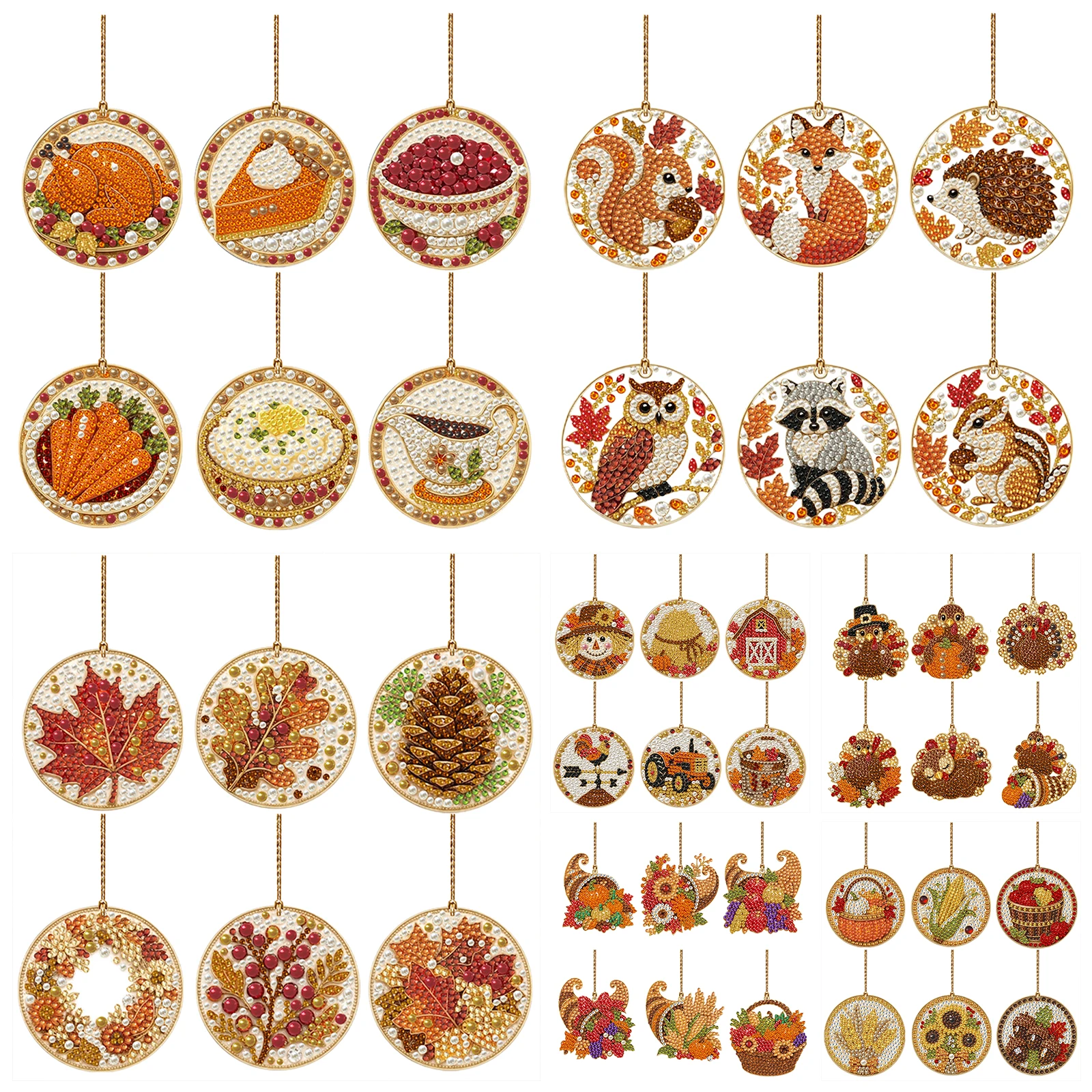 DIY Diamond Dot Painting Ornaments Acrylic Full Drill Rhinestone Thanksgiving Holiday Hanging Decor 6pcs
