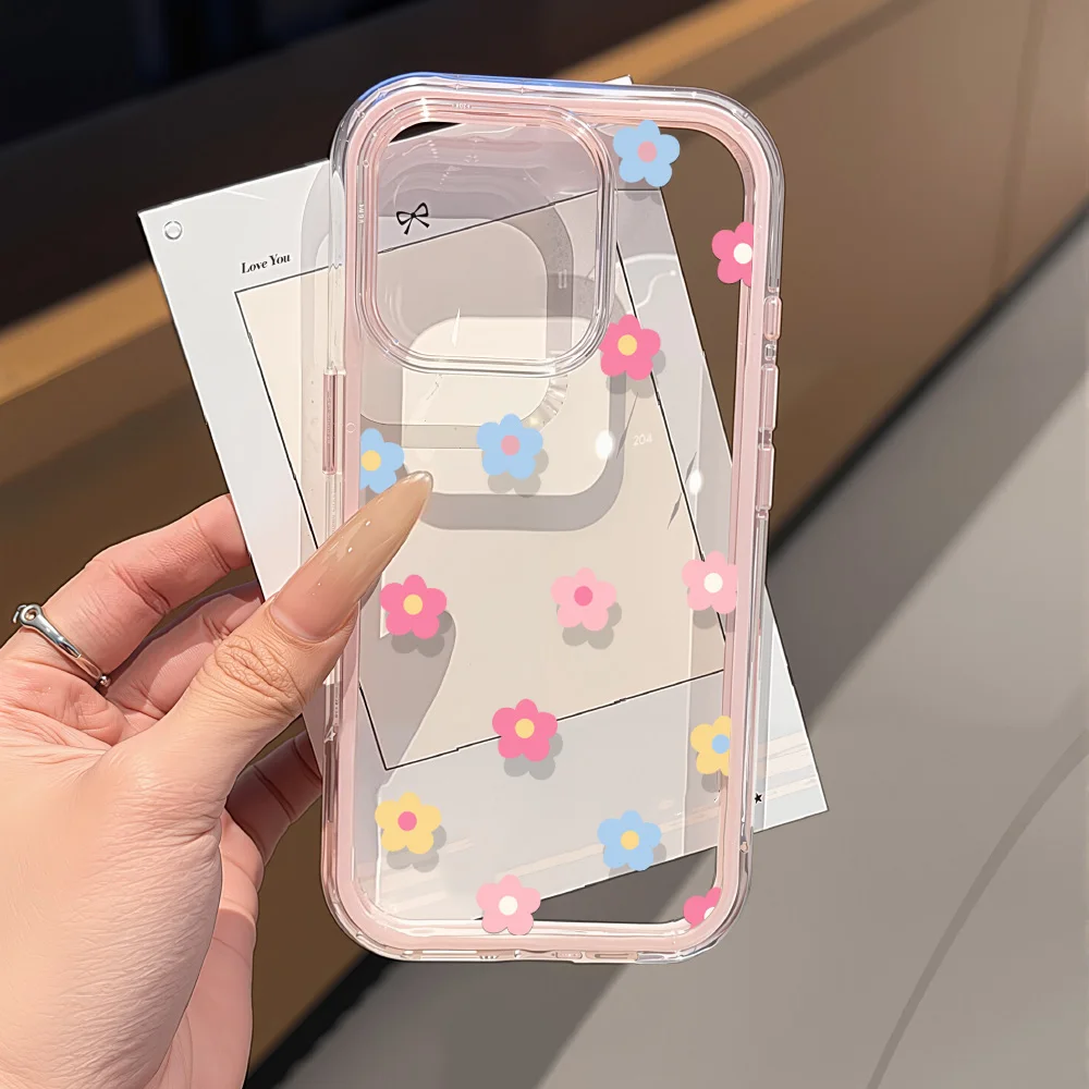 Transparent Flower Phone Case For Samsung S26 Ultra S25 A57 A56 A35 A36 A37 A26 A16 A17 A07 A06 A05 2 IN 1 Shockproof Soft Cover