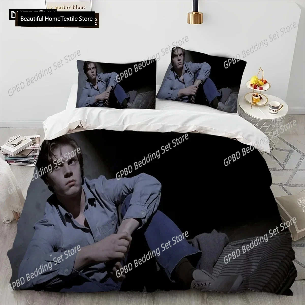 Cute Evan Peters Movie TV Actor Comforter Bedding Set,Duvet Cover Bed Set Quilt Cover Pillowcase,king Queen Size Bedding Set