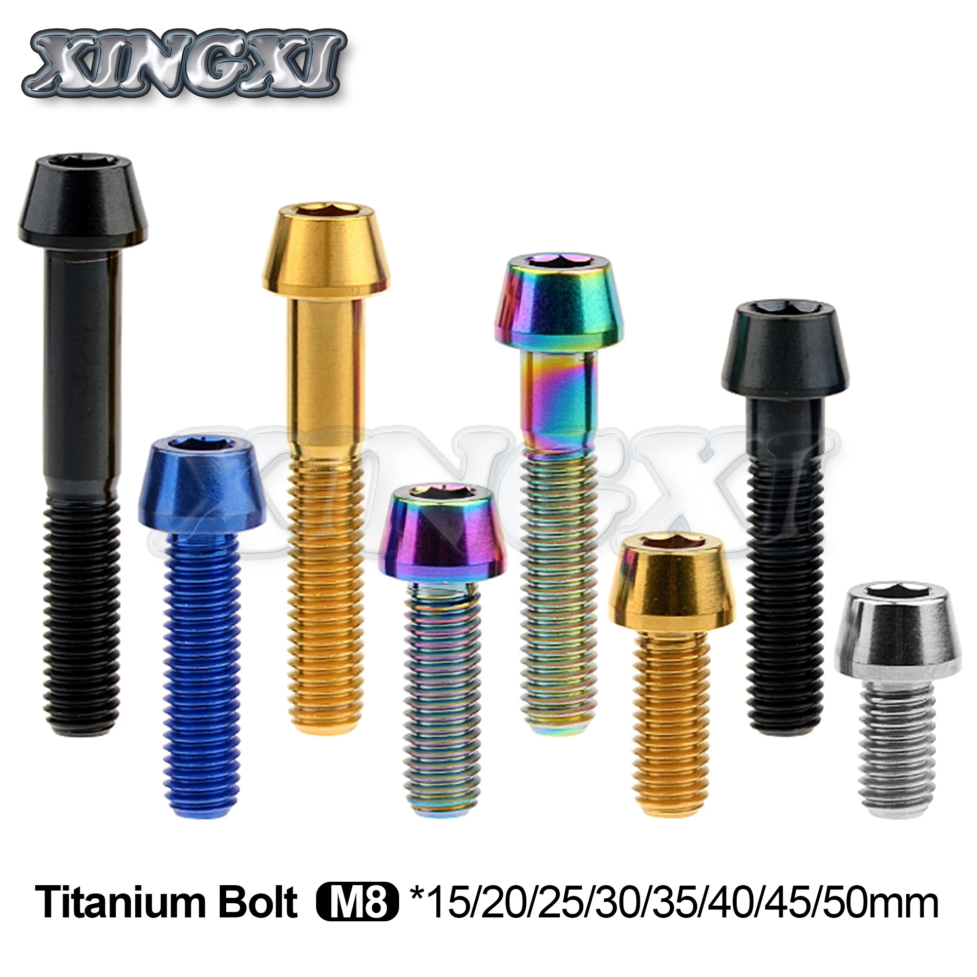 Xingxi Titanium Taper Head Bolts M8x15 20 25 30 35 40 45 50 60 70mm Allen Key Screws For Motorcycle MTB / Road Bike Accessories