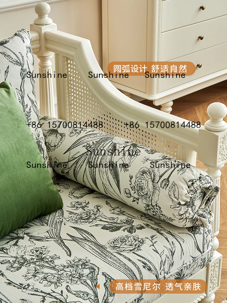 

Solid wood sofa fabric woven rattan straight living room furnitureR