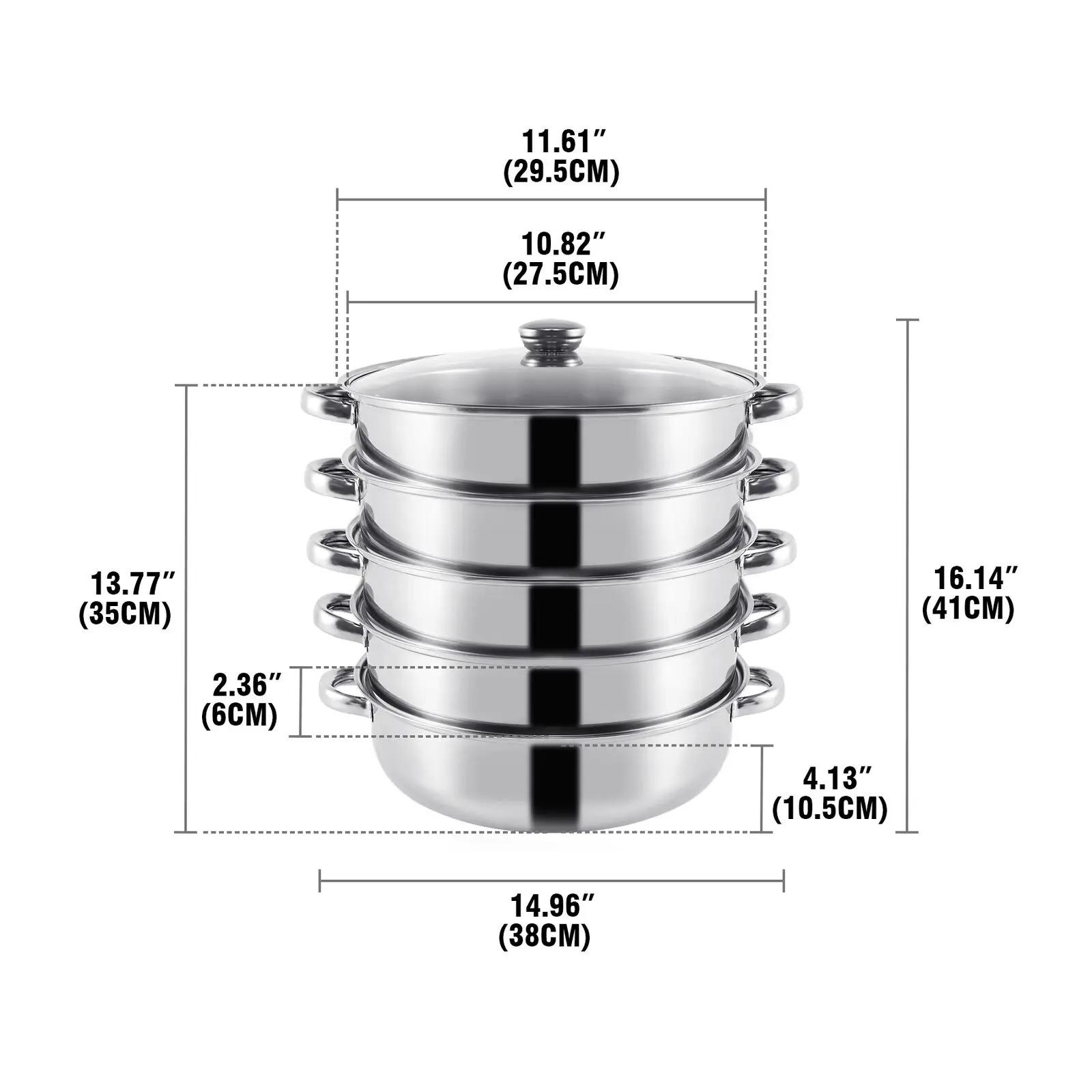 Samger 304 in acciaio inox 5 livelli fornello a vapore pentola a vapore cucina cibo cottura + coperchio in vetro