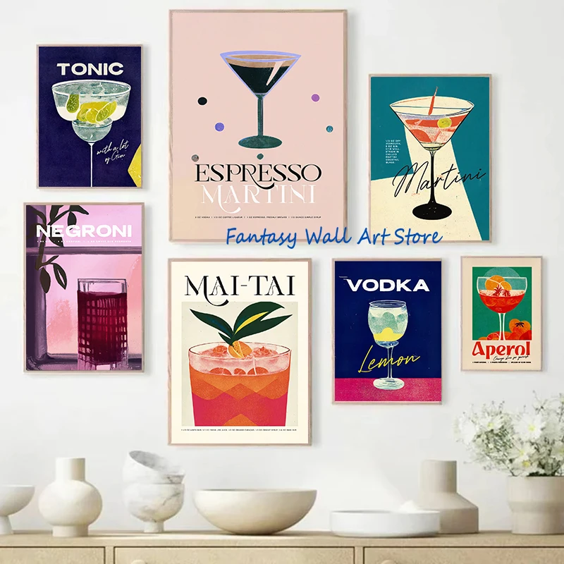 Home Bar bebidas alcohólicas cóctel Tropic Negroni Aperol Spritz Mojito Espresso Martini cartel lienzo pintura cuadros de pared