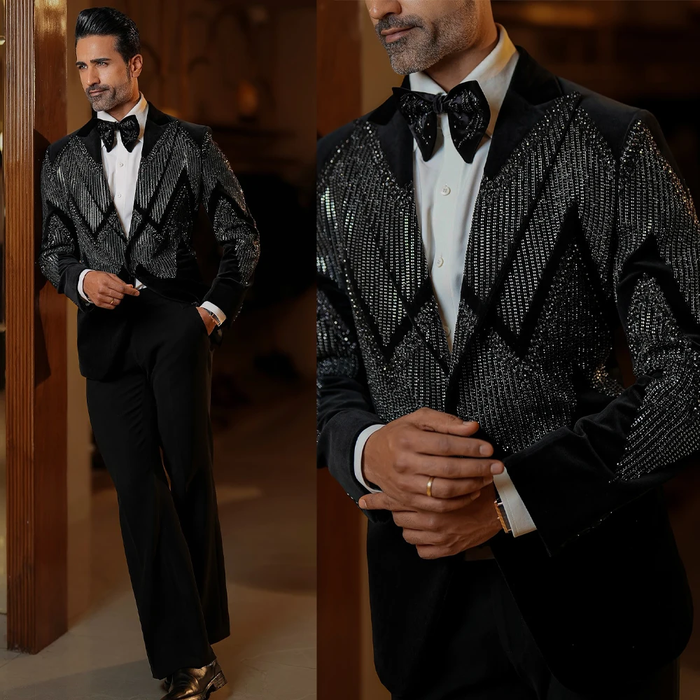 

Роскошные свадебные костюмы, двухсекционный пиджак, однобортный смокинг для жениха с кристаллами, формальный заказ, traje de hombre