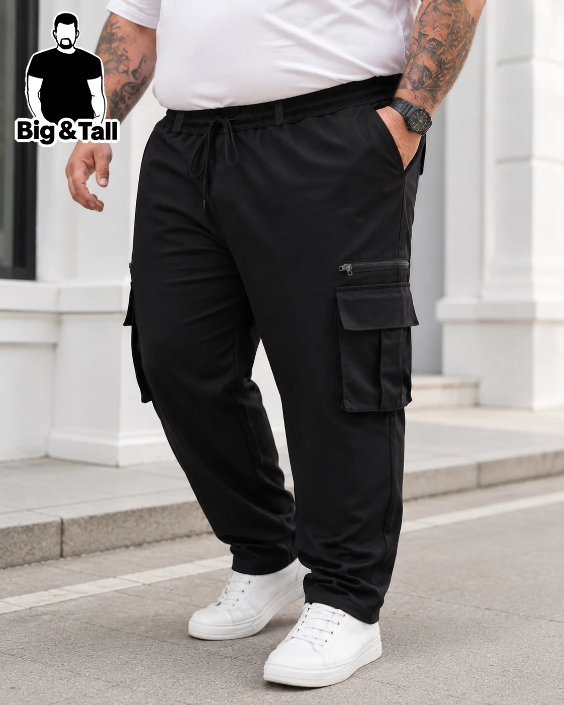 plus Size Men's American Functional Casual Work Pants High Street Stylish Straight Leg Multi-Pocket Design Zip Details Suitable