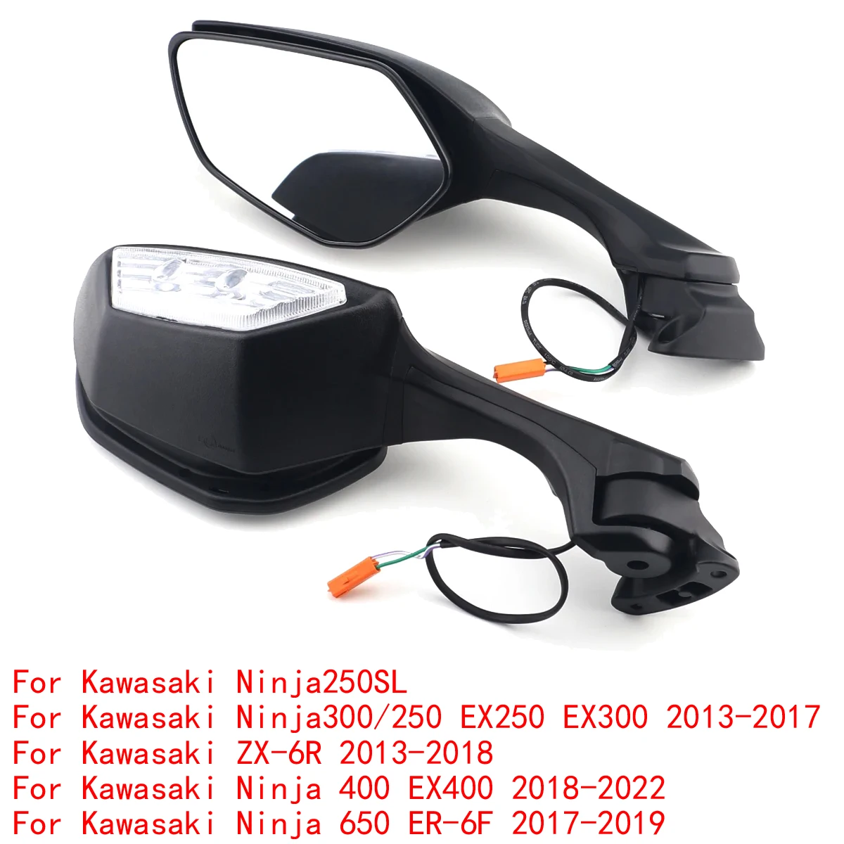 

Зеркало заднего вида с LED-поворотниками для Kawasaki Ninja 400 2022, Ninja 300, 250, 650, 250SL, EX400, EX250, EX300, ZX6R, ER6F, Ninja400, ZX6R