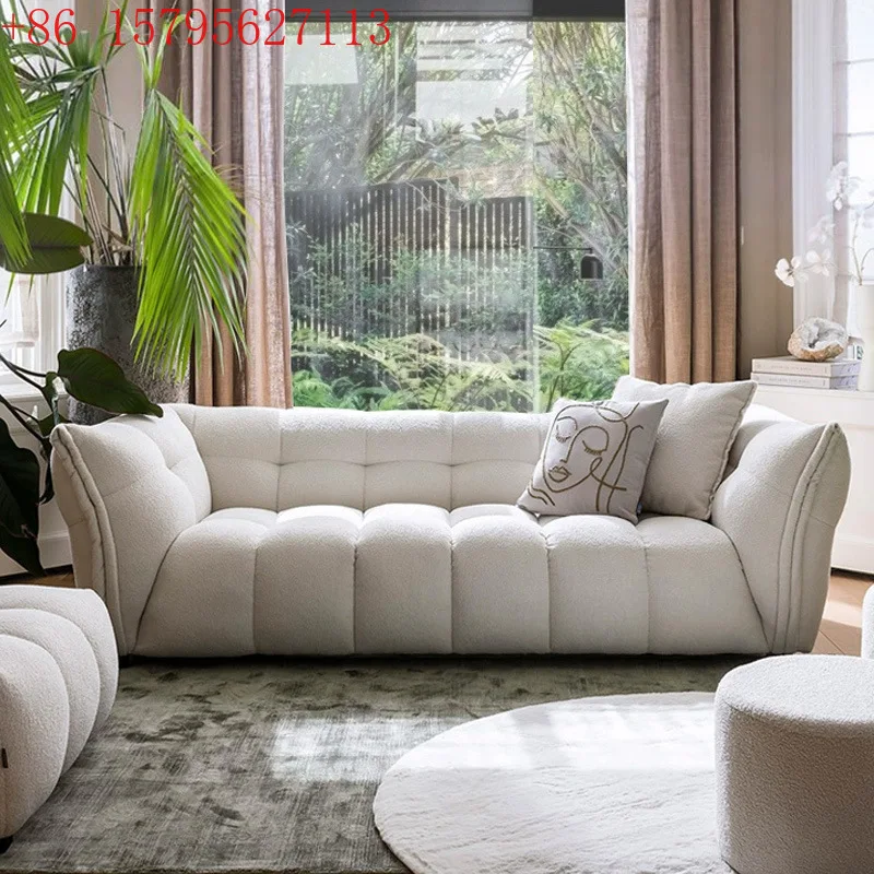 

Medieval lamb wool fabric sofa Modern simple petal living room three-person cream sofa