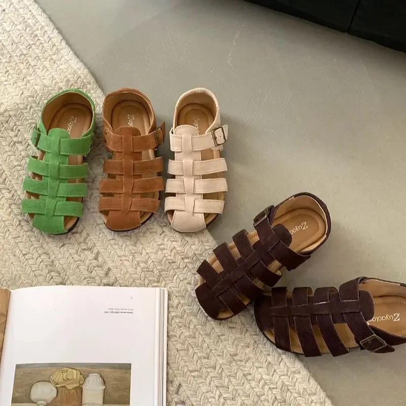 

Сандалии Baotou женские с ремешком и пряжкой, летние пляжные туфли ручной работы во французском ретро-стиле, с вырезами, римские