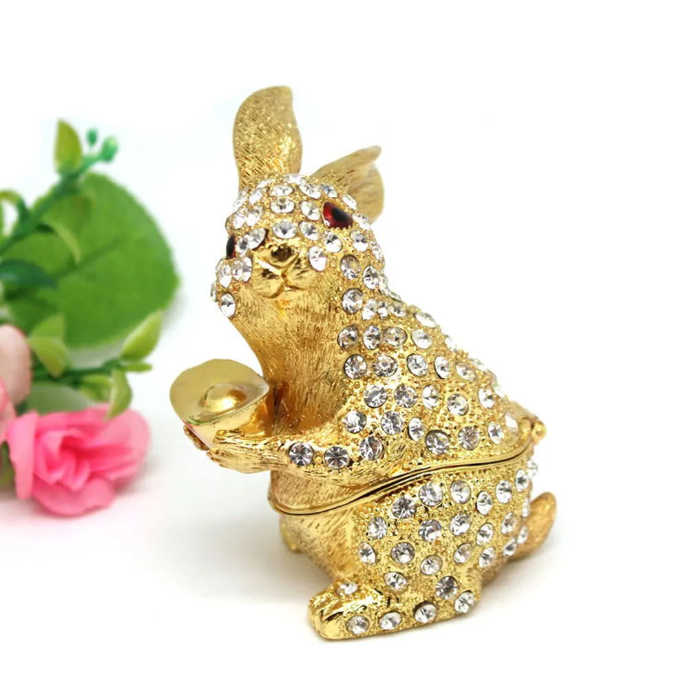 Alloy Rabbit Jewelry Box Exquisite Ring Earrings Organizer Storage Case Desktop Trinket Box Wedding Gift Holder