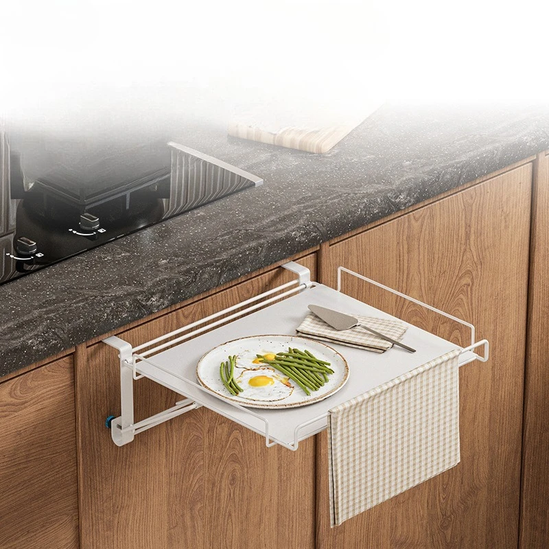 

Cabinet Door Foldable Countertop Storage Rack Space-Saving Kitchen Shelf With Towel Rack Countertop Cabinet Extension Storage
