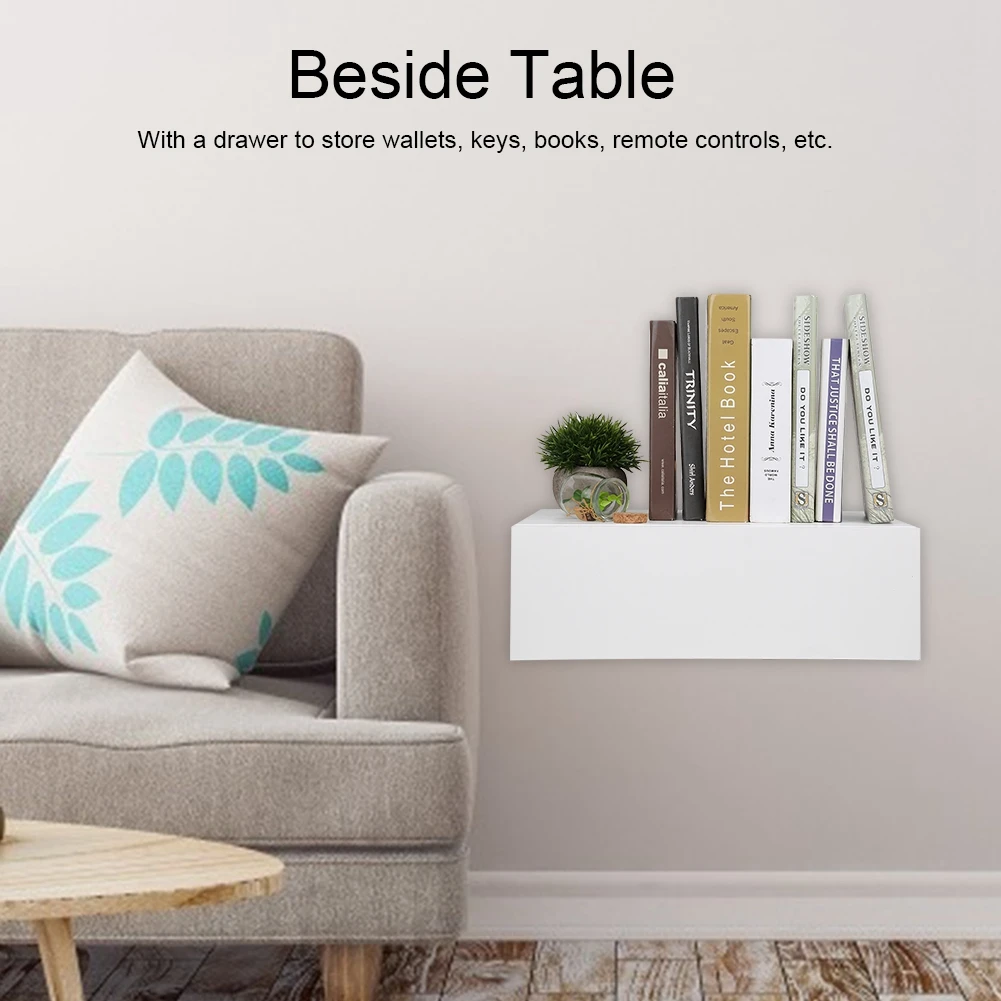 Modern Wall Mounted Floating Bedside Table Nightstand Shelf with Drawer Home Furniture White