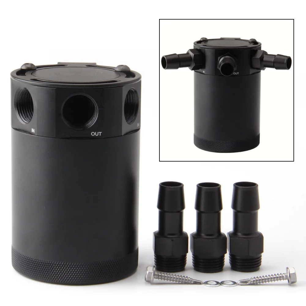 Universal Racing Baffled 3 port Oil Catch Can Tank Air Oil Separator With Removable Valve 3-hole Oil Kettle