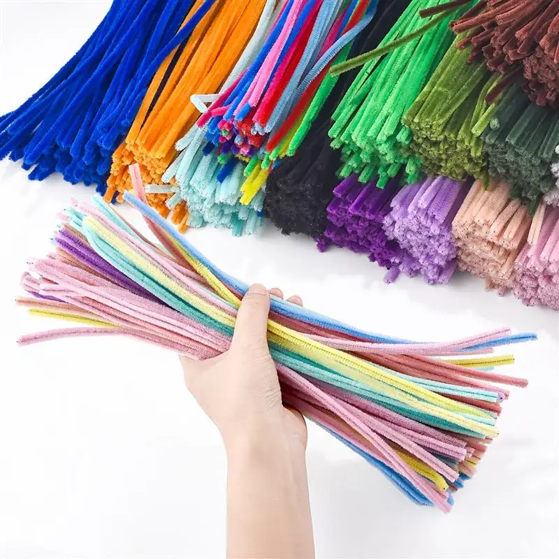 100 pçs chenille hastes limpadores de tubulação de pelúcia enfeites hastes com fio torção varas para crianças criativas brinquedos educativos diy material de artesanato