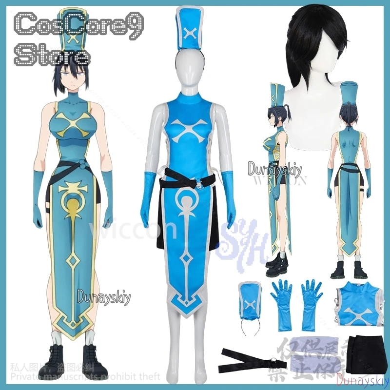 

Anemone Cosplay The Stunned Hero And The Assassin Princesses Anime Costume Blue Sexy Qipao Split Skirt Side Hat Halloween Party
