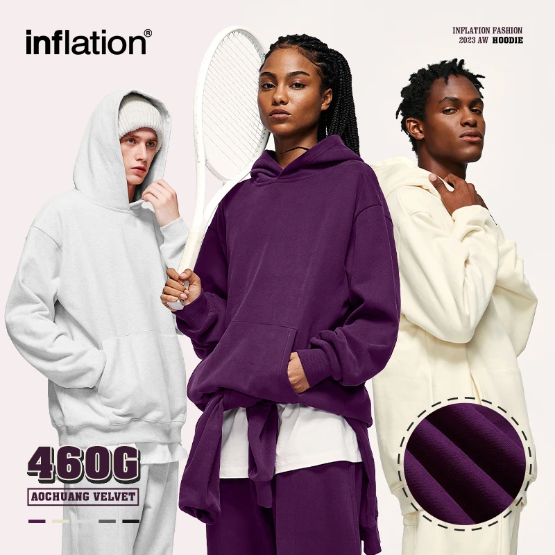 

INFLATION 460gsm Heavyweight Premium Hoodies Unisex Multiple Colors Cotton Oversized Streetwear Plain Hoodies