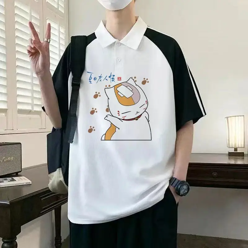 

Natsume's Book Of Friends Cat Teacher Benji Natsume Katsuki Anime Merchandise Turn-Down Collar T-Shirt Unisex Summer Polo Shirt