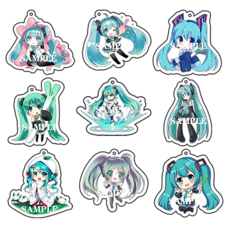 Hatsune miku anime dos desenhos animados acrílico dupla face chaveiro mochila pingente pendurado ornamentos meninas decoração presentes de aniversário brinquedos