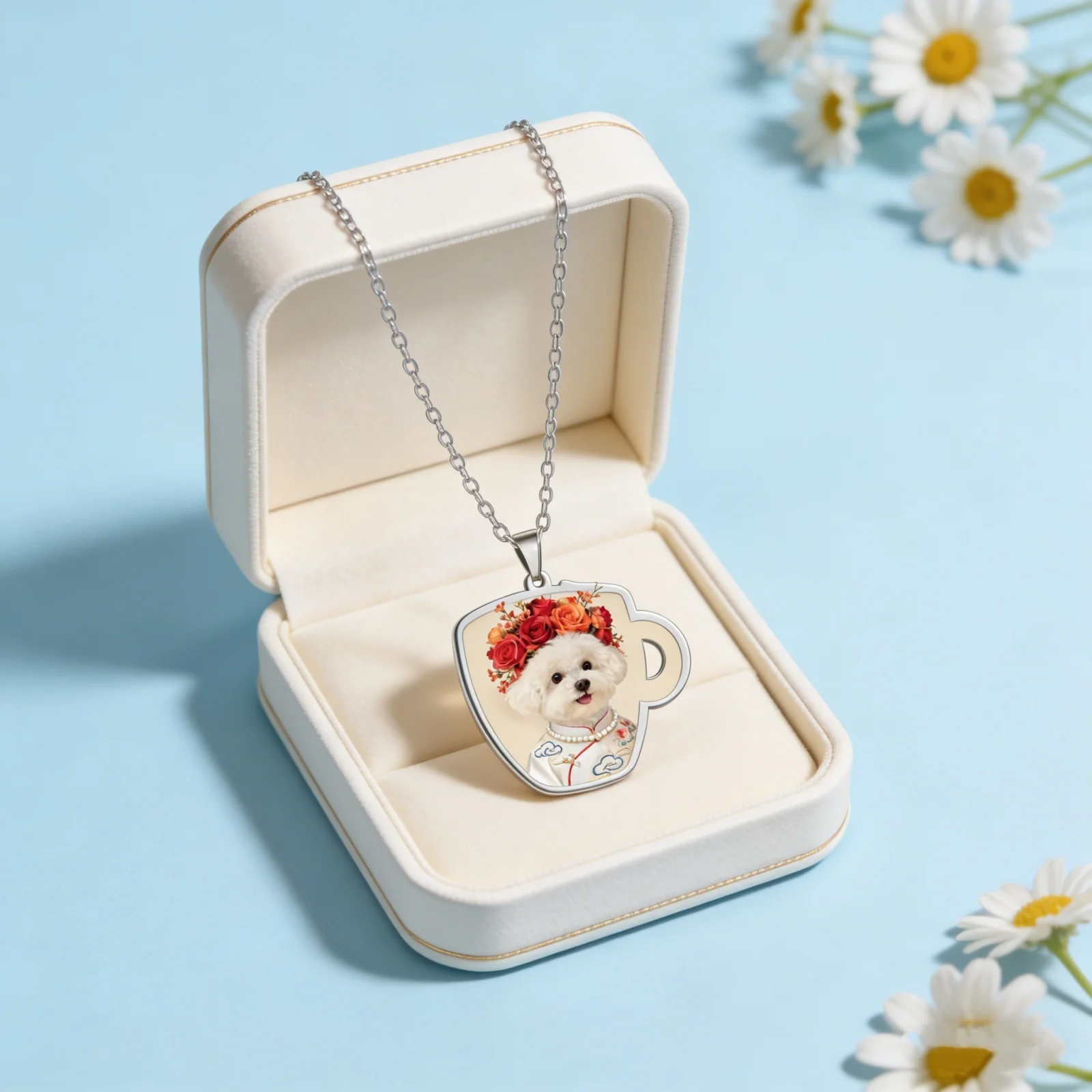 Customized photo teacup shaped necklace stainless steel personalized picture customization pet commemorative necklace necklace