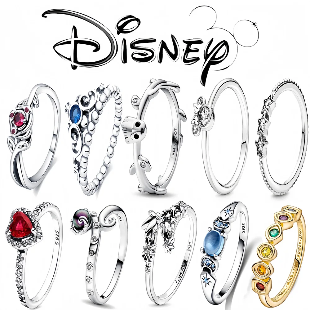 925 Silver Plated Disney 2024 New Minnie Mouse Flower Daisy Rings  Fit Pandora 925 Original Bracelets Rings for Women Jewelry