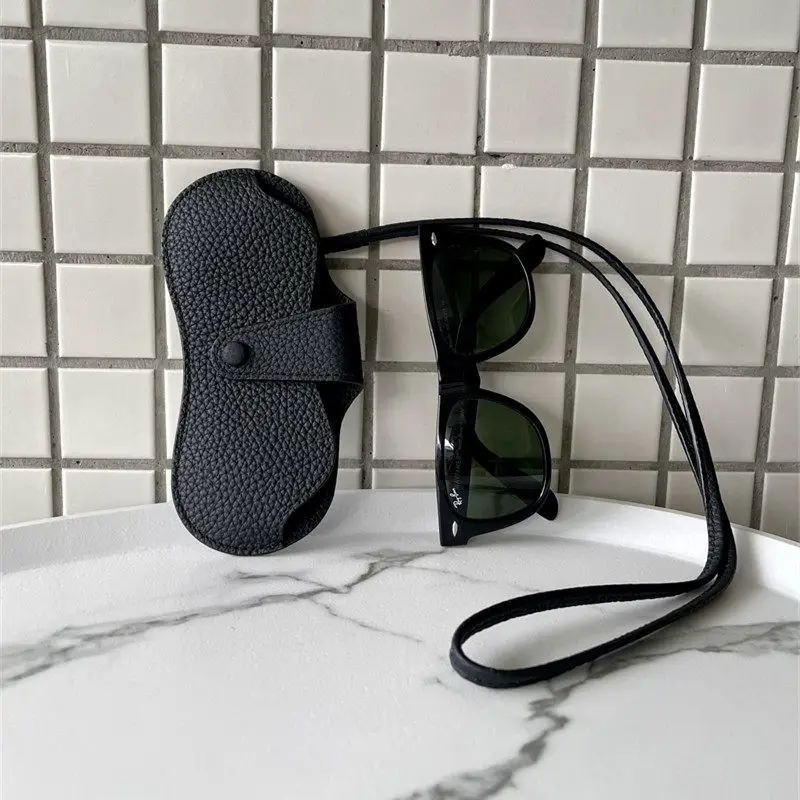 Lightweight Genuine Top Layer Cowhide Glasses Case Neck Strap Bag Protective Cover for Men And Women Suitable for Sports And ...