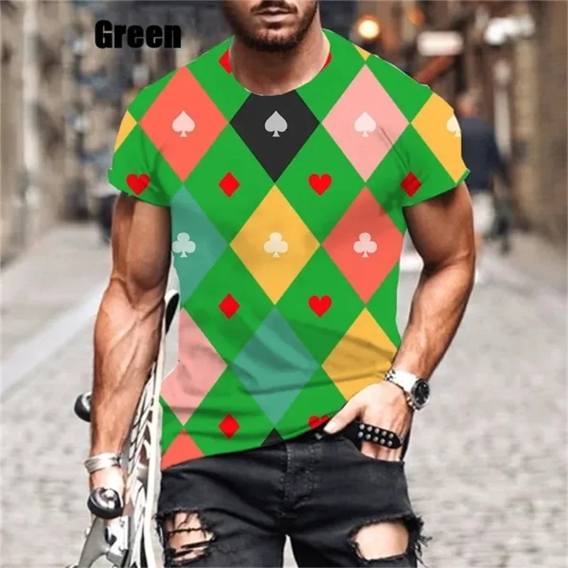 

Men's Short-sleeved Casual Tshirt 3D Print Poker Pattern Slim Tee Tops Streetwear Round Neck Men's Plus Size Thirts Homme