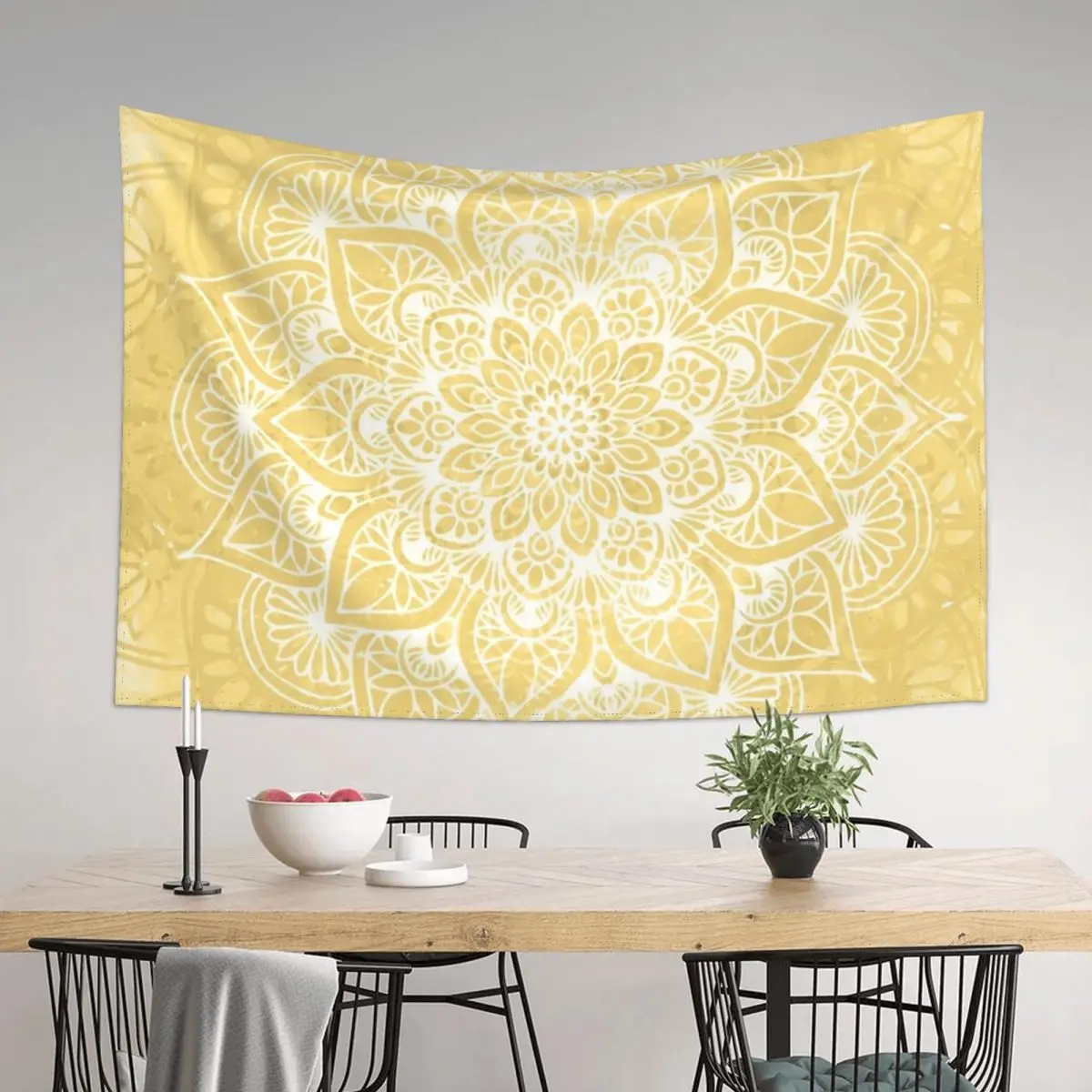 

Mandala, Boho Summer, Yellow Flower of Life Tapestry Hanging Wall Wall Mural Tapestry