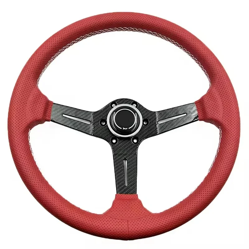 High Quality 350MM Microfiber Perforated Leather Racing Steering Wheel PCD 74MM Simulation Steering Wheel With Wrapped Carbon Br