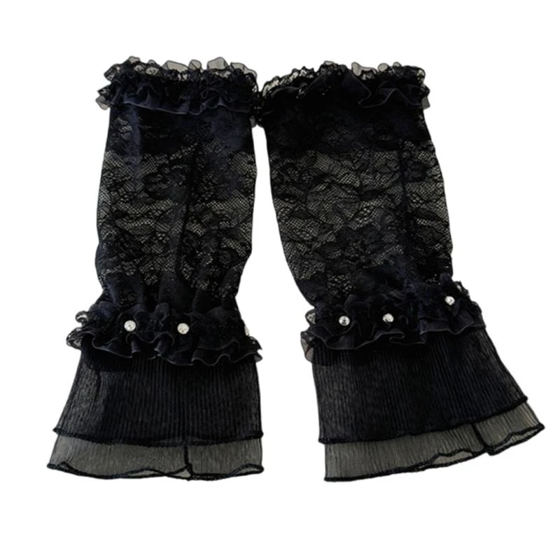 Delicate Rhinestones Embroidered Gloves Soft Nylon Arm Sleeves For Daily Fashion Evening Event Y166