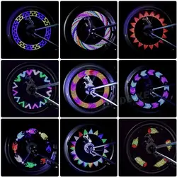 Bicycle Wheel Light 14 RGB LEDS Bike Spoke Lamp Cycling Signal Warning Movement 30 Colorful Patterns Sensor Lantern Rim Lig O3Q4