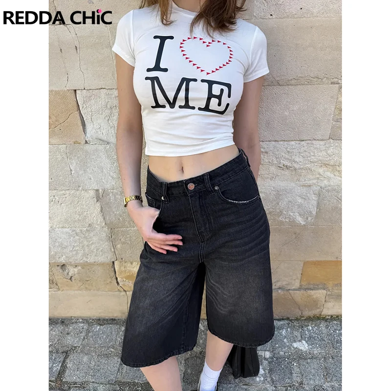 

ReddaChic Women Distressed Denim Bermuda Pants Summer Jorts Black Solid Casual Whiskers Low Rise Wide Jean Shorts Everyday Wear