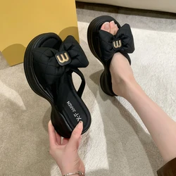 Women Slippers 2024 New Summer Casual Shoes Versatile Thick Sole Sandals Women Outwear Bow Beach Slippers Sexy Slides Women