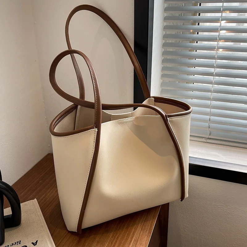 Autumn Winter Retro Women Tote Bag Classic Texture Versatile Female One-Shoulder Bag PU Leather Solid Simple Large Capacity Bags