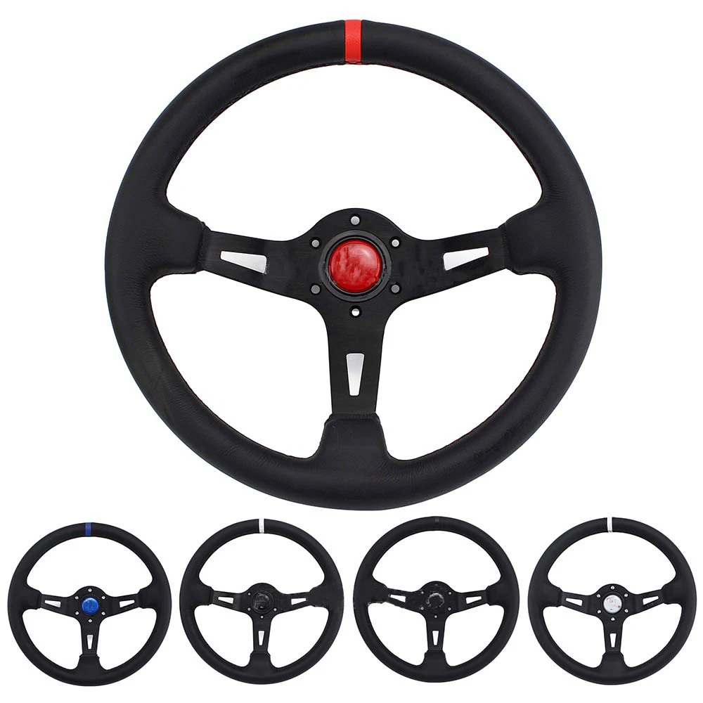 Universal 13 Inch 330MM Modification Steering Wheel Tools Personalized Leather Deep Disc Racing Drift Steering Wheel Accessories