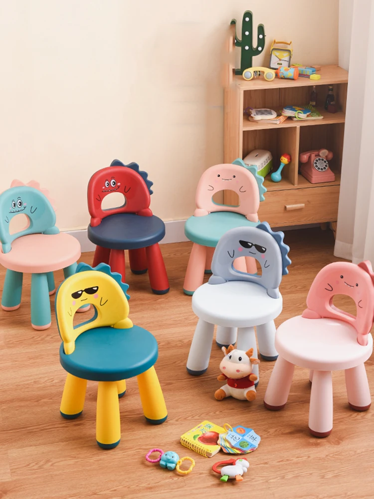 Silla trasera de plástico para niños, asiento grueso de dibujos animados para guardería, sala de estar, comedor, silla de Camping antideslizante