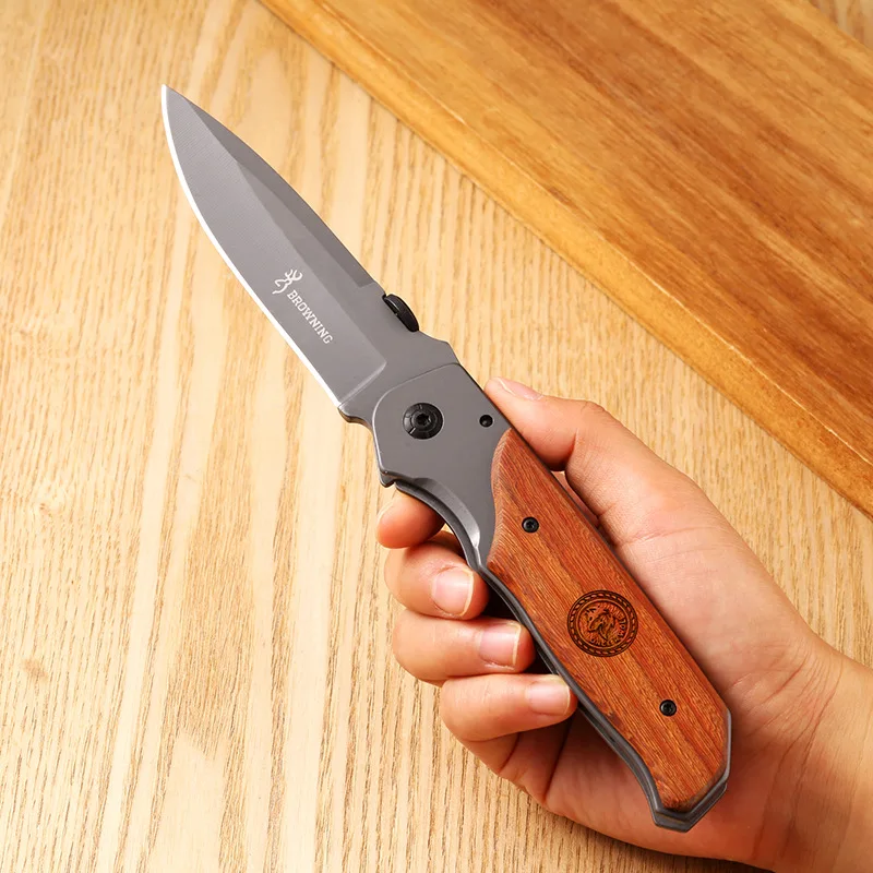 Source Factory Wooden Handle Folding Knife - High Hardness, Razor-Sharp & Durable, Ideal for EDC, Self-Defense, Outdoor Use & Fr